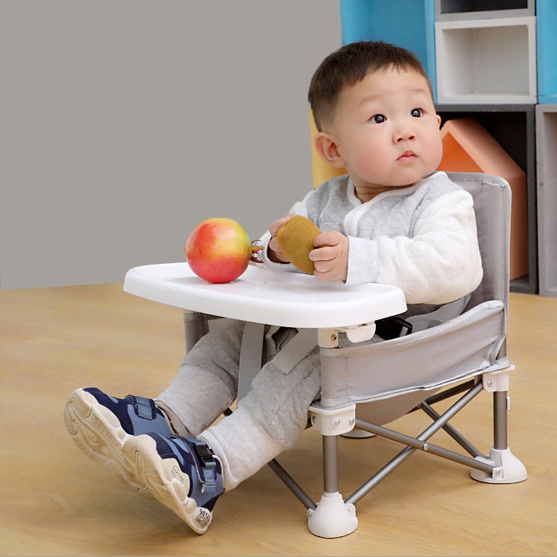 foldable portable baby dining chair with plate safety harness kid beach chair camping child cozy feeding sofa seat chair outdoor